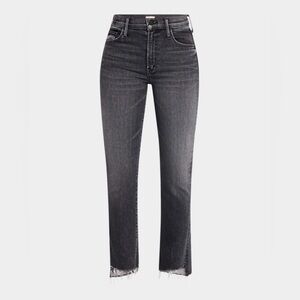 NWT MOTHER Denim straight JeansINSIDER CROP STEP FRAY dancing  grey black